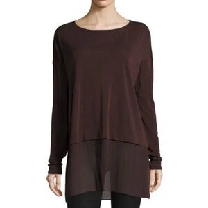 Eileen Fisher black luxury stretch 100% silk top w/ chiffon hem - Size petite S